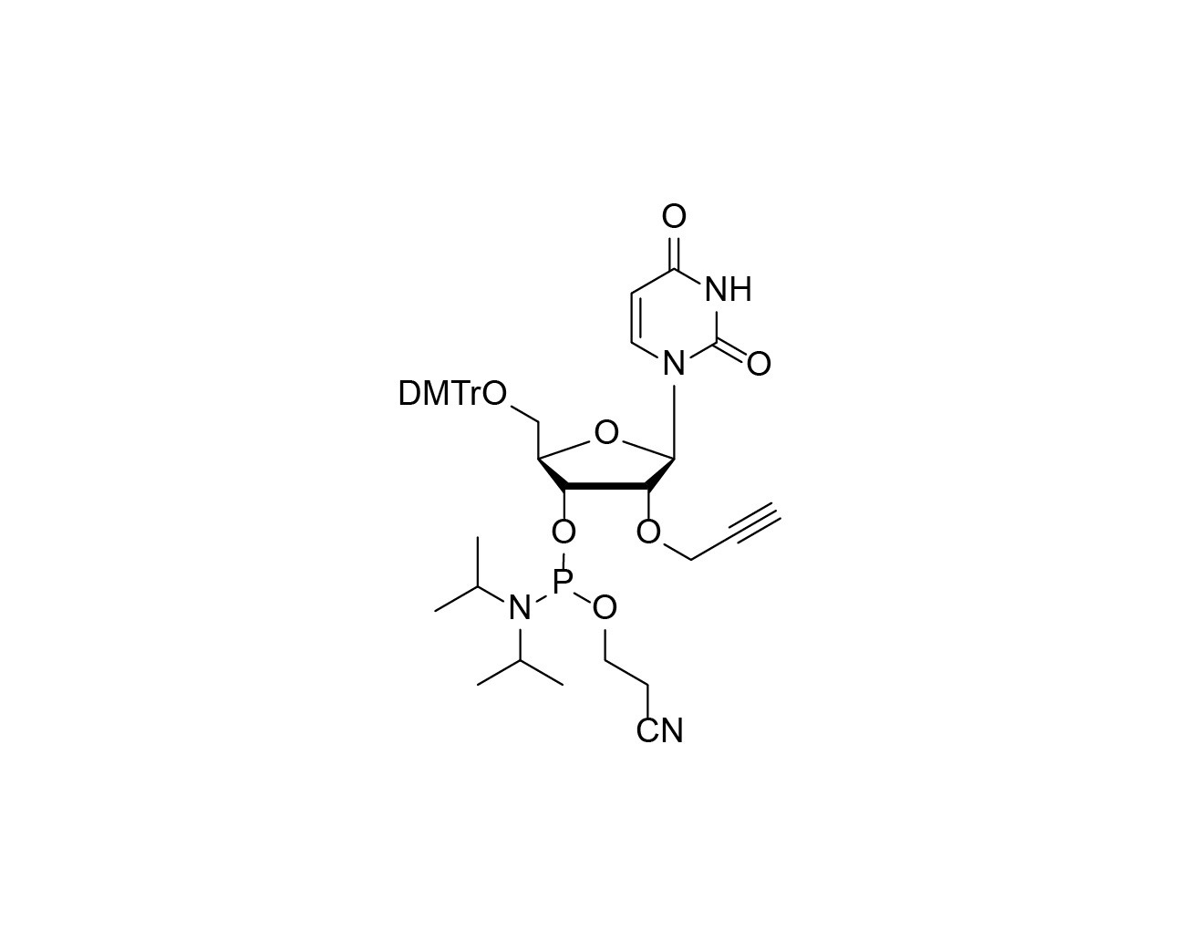 Chemical structure of 2'-O-propargyl U-3'-CE phosphoramidite
