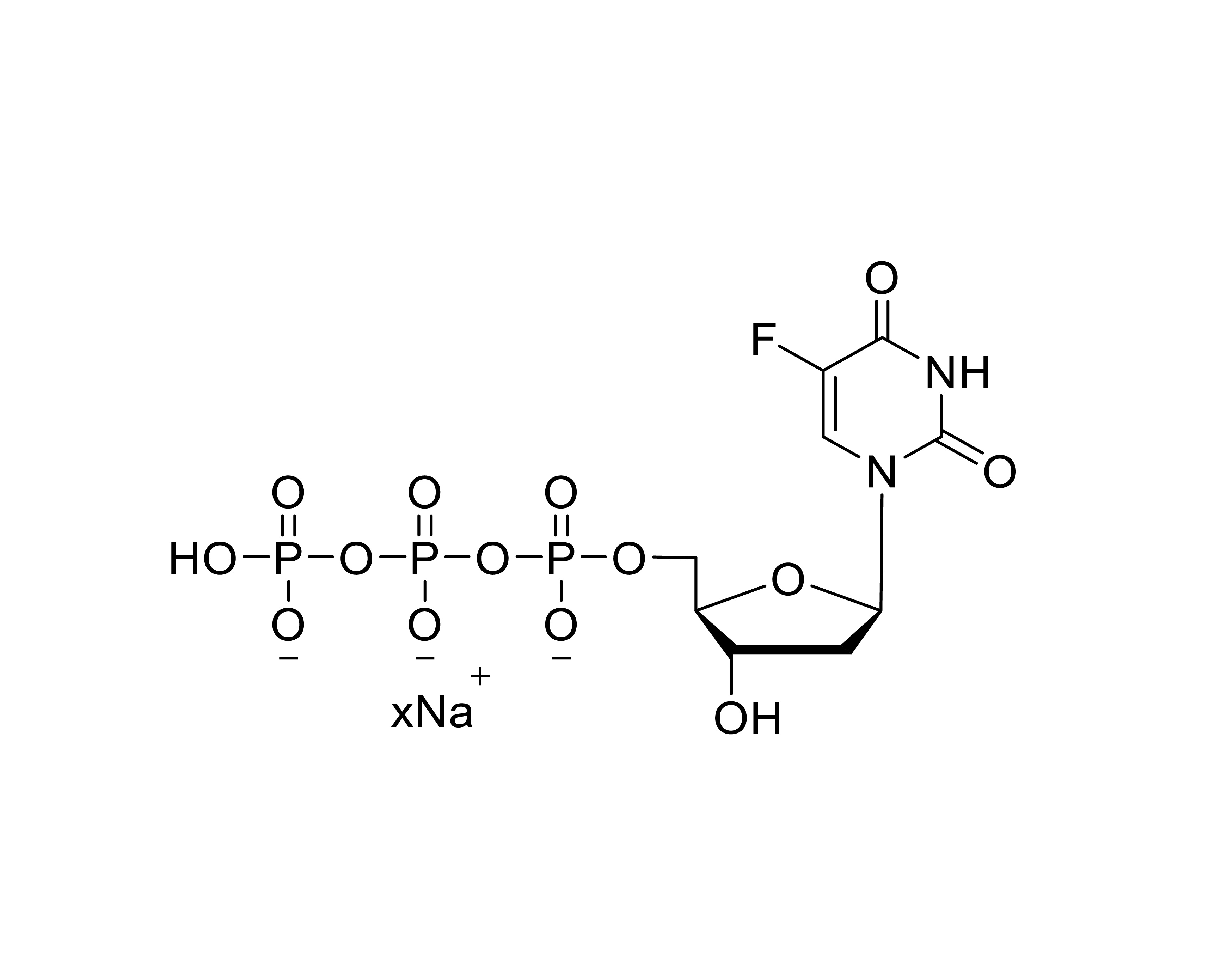 Chemical structure of 5-F-dUTP sodium salt with unspecified sodium stoichiometry