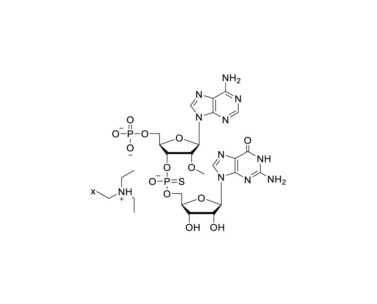 Chemical structure of (2'OMe-5'p-A)p(S)G TEA Salt