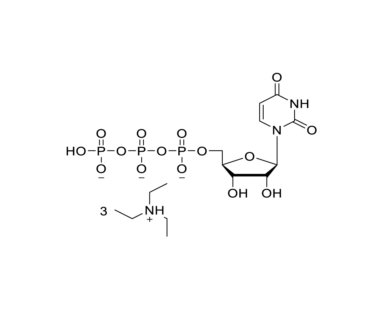 Structure of uridine 5'-triphosphate triethylammonium salt with three counterions