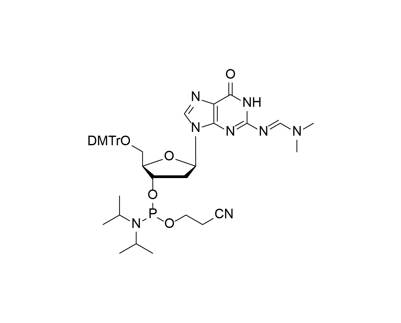 Constitutional structure of DMTr-dG(dmf)-3'-CE-Phosphoramidite