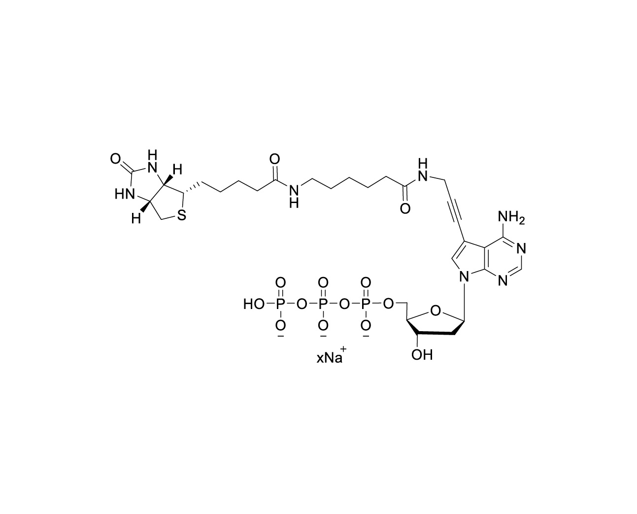 Chemical structure of Biotin-11-dATP sodium salt with unspecified sodium stoichiometry