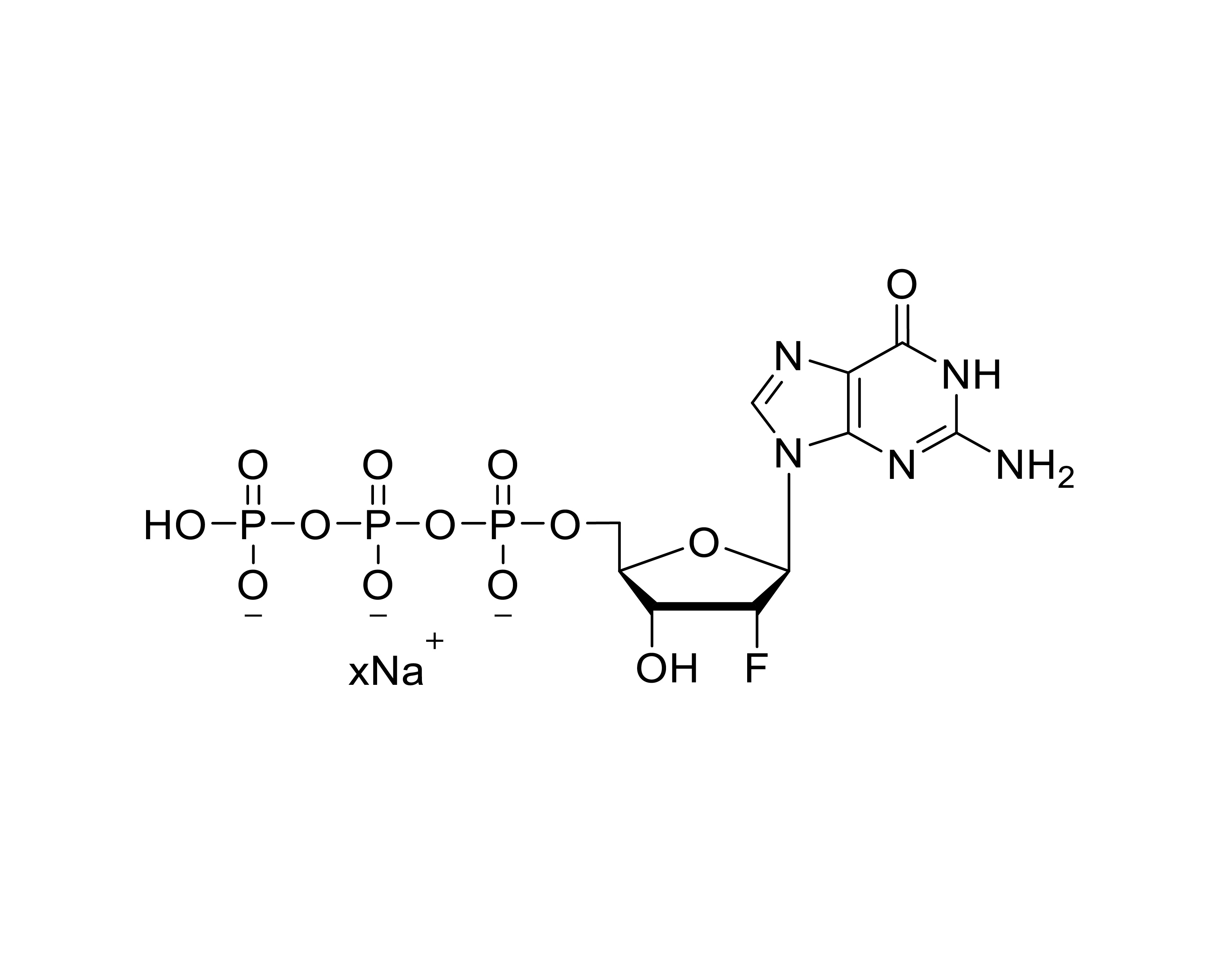 Chemical structure of 2'-fluoro-dGTP sodium salt with unspecified sodium stoichiometry