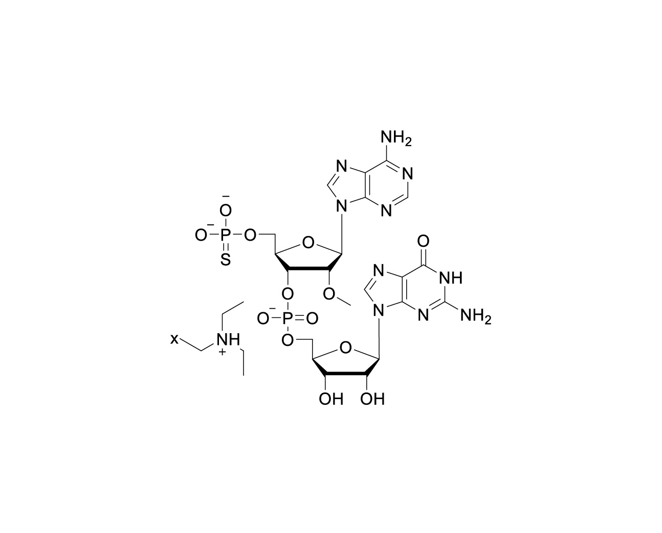 Chemical structure of (2'OMe-5'p(S)-A)pG TEA Salt