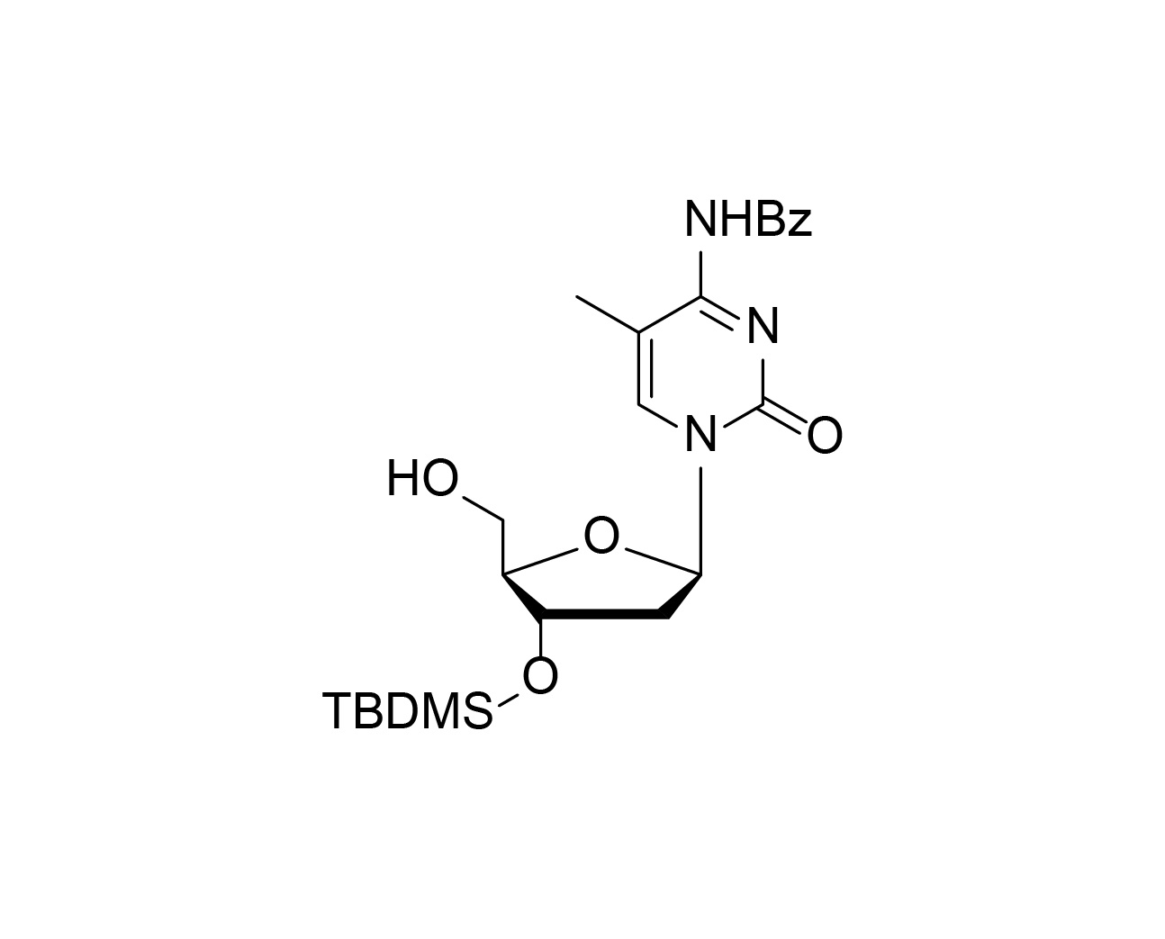 Chemical structure of N4-benzoyl-3'-O-TBDMS-5-methyl-2'-deoxycytidine