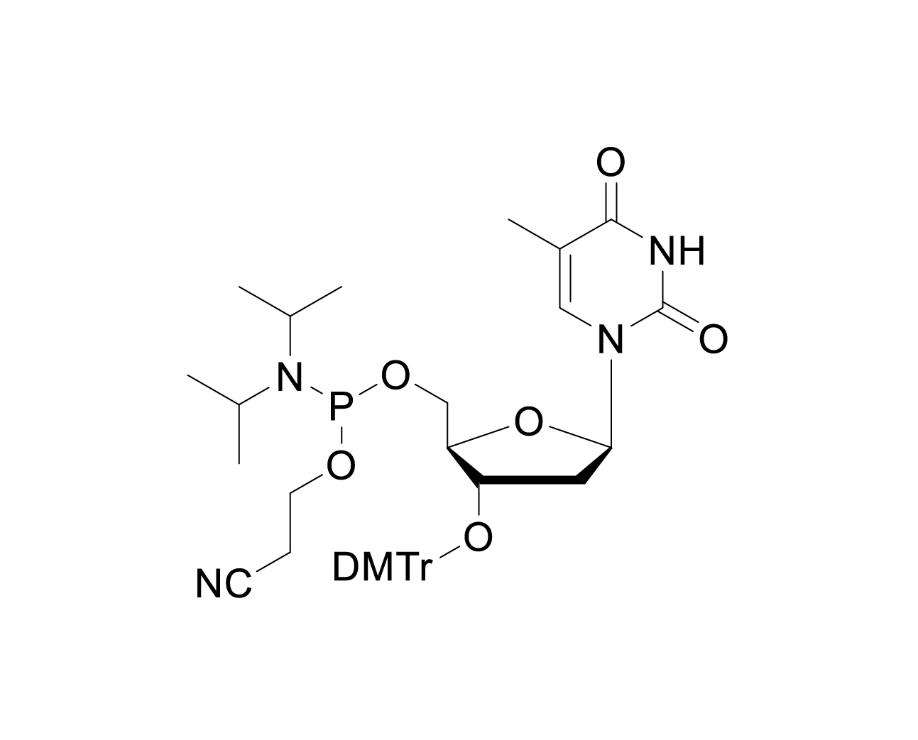 Chemical structure of reverse-orientation thymidine phosphoramidite
