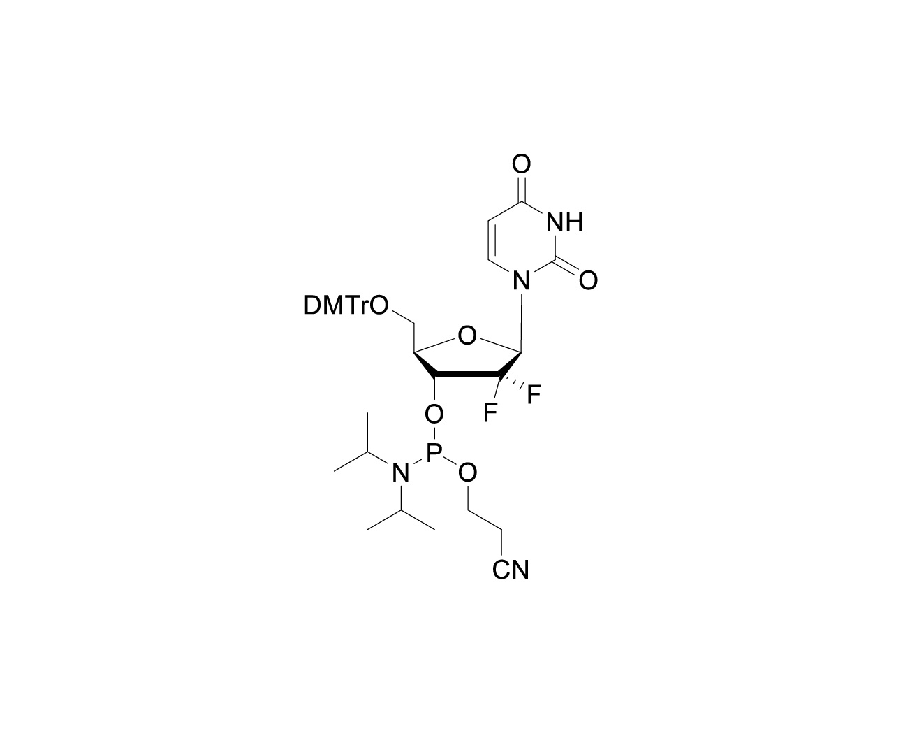 Structure of DMTr-2',2'-diFluoro-dU-3'-CE-Phosphoramidite