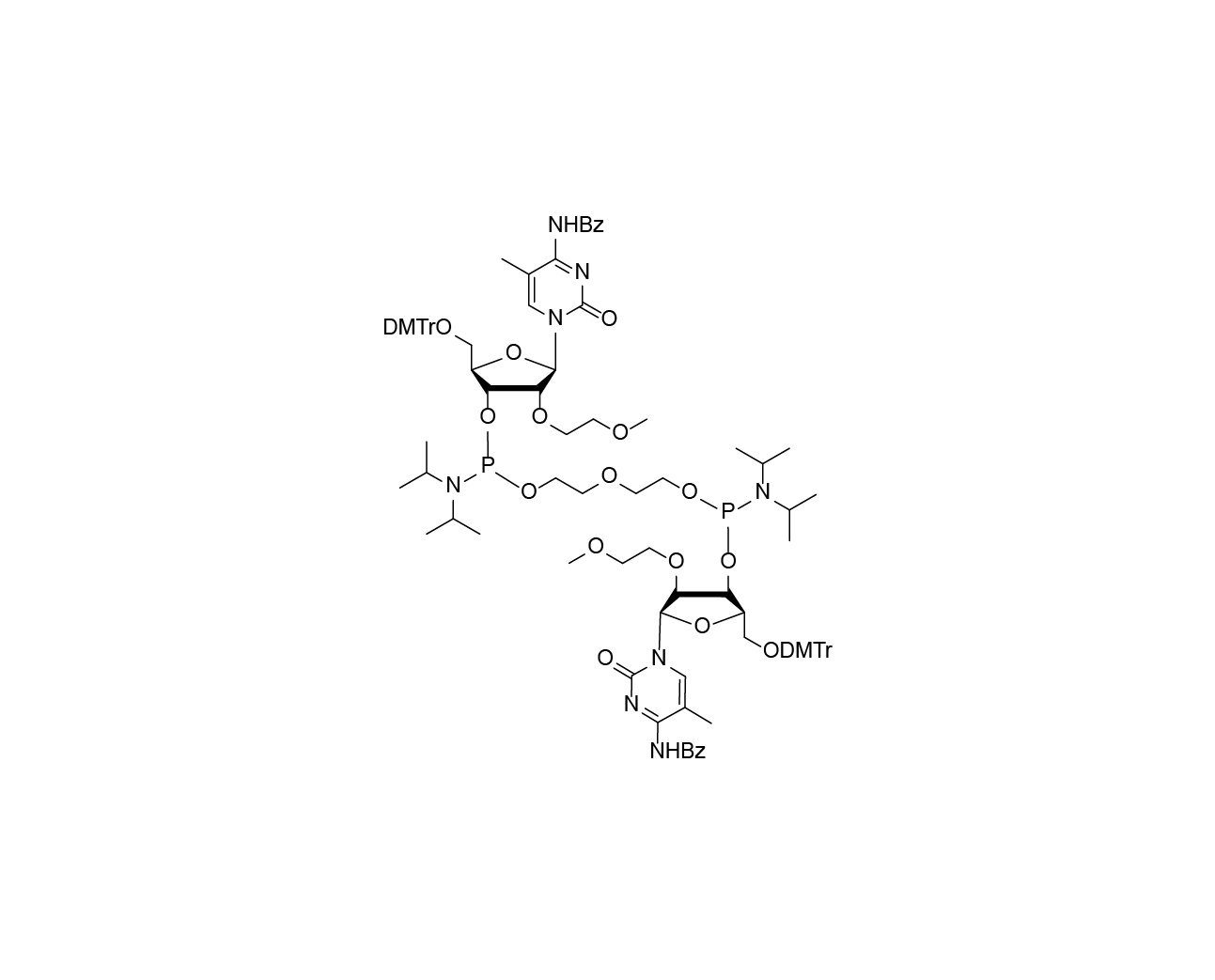 Chemical structure of the oxybis(ethylene)-linked bis(phosphoramidite) of protected 2'-O-MOE-5-methylcytidine