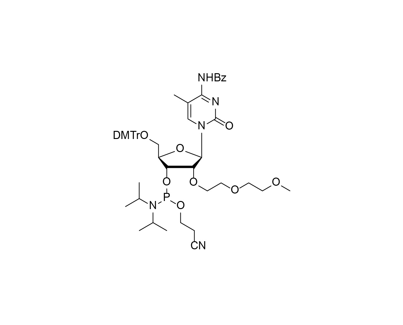 Chemical structure of DMTr-2'-O-MOEOE-5-Me-rC(Bz)-3'-CE-Phosphoramidite