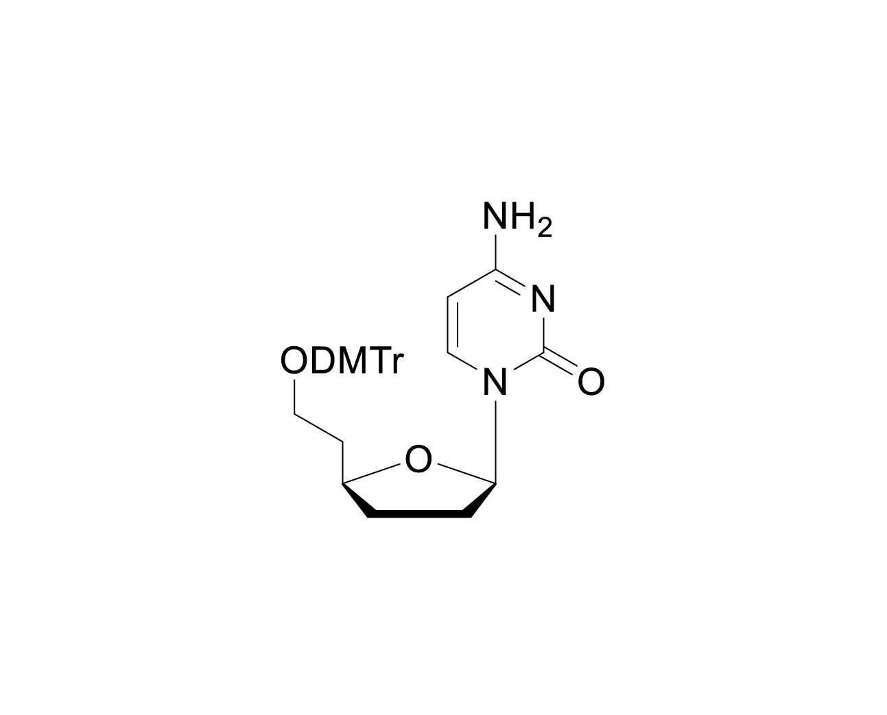 Abbreviated chemical structure of 6'-O-DMTr-2',3'-dideoxy-Homo-C